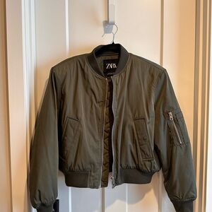 Cropped Zara Olive Bomber Jacket